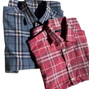 Set of 2 Burberry London Long Sleeve Men's Nova Check Blue Red Shirts Size LL XL